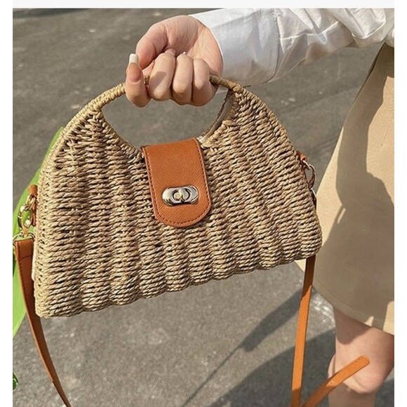 Straw Crossbody Bag Handwoven Rattan Tote Bags Straw Top Handle Shoulder NEW!! - Picture 3 of 12